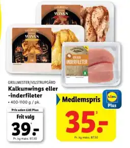 Lidl GRILLMESTER/VILSTRUPGÅRD Kalkunwings eller -inderfileter tilbud