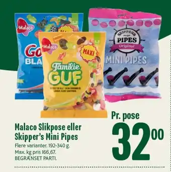 Min Købmand Malaco Slikpose eller Skipper's Mini Pipes tilbud