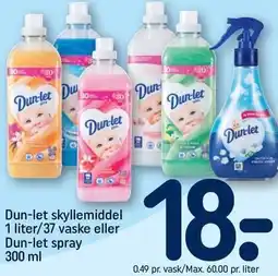 REMA 1000 Dun-let skyllemiddel 1 liter/ 37 vaske eller Dun-let spray tilbud