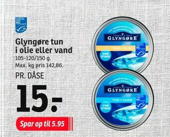 SPAR Glyngøre tun i olie eller vand tilbud