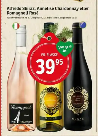 SPAR Alfredo Shiraz, Annelise Chardonnay eller Romagnoli Rosé tilbud