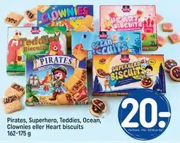 REMA 1000 Pirates, Superhero, Teddies, Ocean, Clownies eller Heart biscuits 162-175 g tilbud
