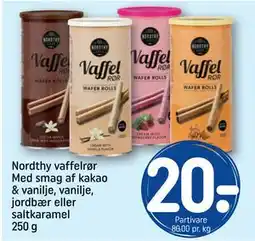 REMA 1000 Nordthy vaffelrør Med smag af kakao & vanilje, vanilje, jordbær eller saltkaramel 250 g tilbud