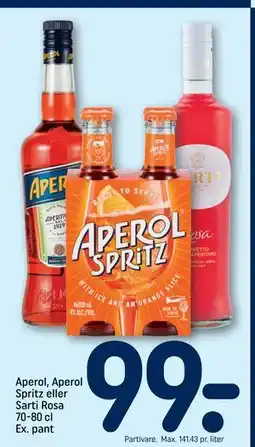 REMA 1000 Aperol, Aperol Spritz eller Sarti Rosa 70-80 cl Ex. pant tilbud