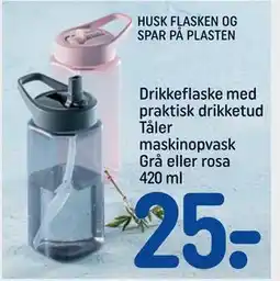 REMA 1000 Drikkeflaske med praktisk drikketud Tåler maskinopvask Grå eller rosa 420 ml tilbud