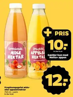 Netto Frugtkompagniet æble- eller appelsinnektar tilbud