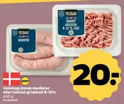 Netto Velsmag dansk medister eller hakket grisekød 8-12% tilbud