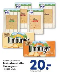 Lidl Fast skiveost eller limburgerost tilbud
