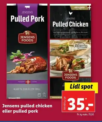Let-Køb Jensens pulled chicken eller pulled pork tilbud
