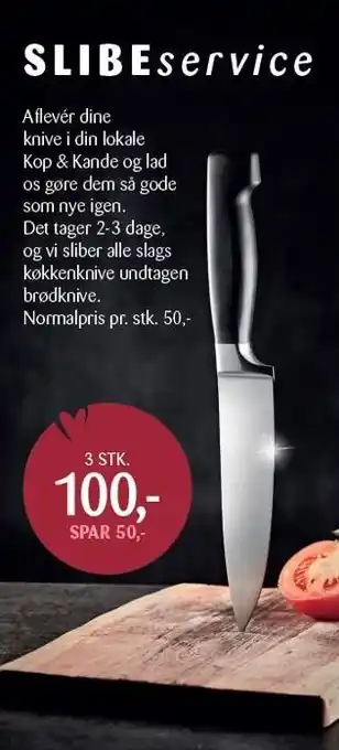 Kop & Kande Slibeservice tilbud