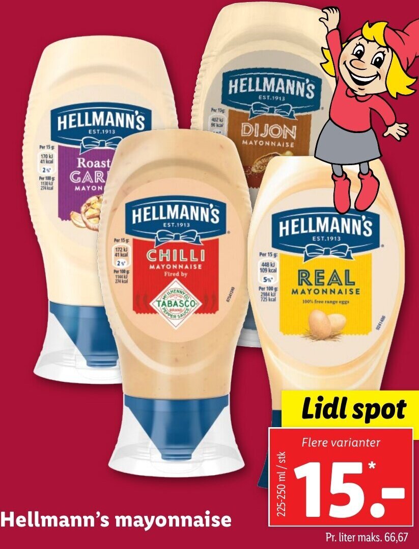 Hellmann's Mayonnaise 225250ml tilbud hos Lidl
