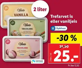 Trefarvet Is Eller Vaniljeis 2 Liter