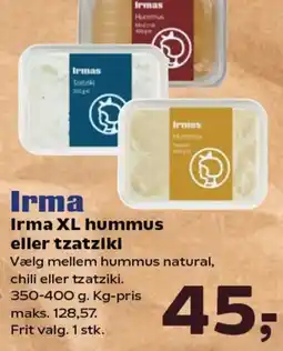 Kvickly IRMA Xl hummus eller tzatziki tilbud