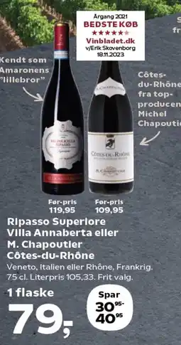 Kvickly Ripasso superiore villa annaberta eller m. chapoutier côtes-du-rhône tilbud