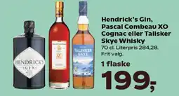 Kvickly Hendrick's gin, pascal combeau xo cognac eller talisker skye whisky tilbud