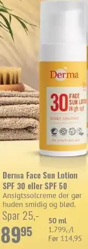 Helsam Derma Face Sun Lotion SPF 30 eller SPF 50 tilbud