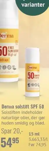 Helsam Derma solstift SPF 50 tilbud