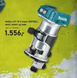 Johannes Fog Makita LXT 18 V fræser DRT50ZJ, ekskl. batteri og lader tilbud