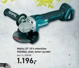Johannes Fog Makita LXT 18 V vinkelsliber DGA506Z, ekskl. batteri og lader tilbud
