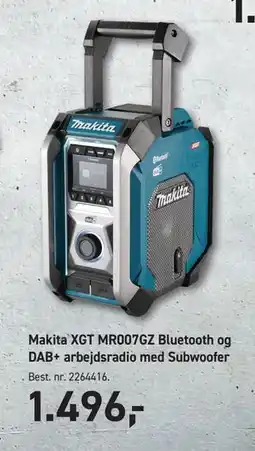 Johannes Fog Makita XGT MR007GZ Bluetooth og DAB+ arbejdsradio med Subwoofer tilbud