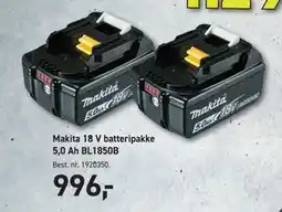Johannes Fog Makita 18 V batteripakke 5,0 Ah BL1850B tilbud