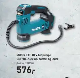 Johannes Fog Makita LXT 18 V luftpumpe DMP180Z, ekskl. batteri og lader tilbud
