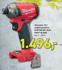 Johannes Fog Milwaukee 18 V slagskruemaskine M18 FQID-0X, ekskl. batteri og lader tilbud