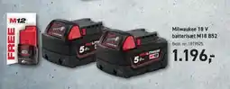Johannes Fog Milwaukee 18 V batterisæt M18 B52 tilbud