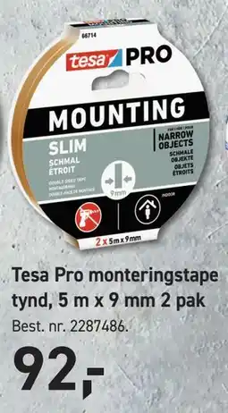 Johannes Fog Tesa Pro monteringstape tynd, 5 m x 9 mm 2 pak tilbud