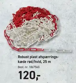 Johannes Fog Robust plast afspærringskæde rød/hvid, 25 m tilbud