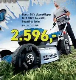 Johannes Fog Bosch 18 V plæneklipper GRA 18V2-46, ekskl. batteri og lader tilbud