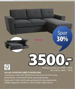 JYSK VEJLBY SOVESOFA MED CHAISELONG tilbud
