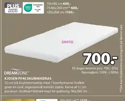 JYSK DREAMZONE KJOSEN PF40 SKUMMADRAS tilbud