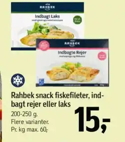 Føtex Rahbek snack fiskefileter, ind- bagt rejer eller laks tilbud