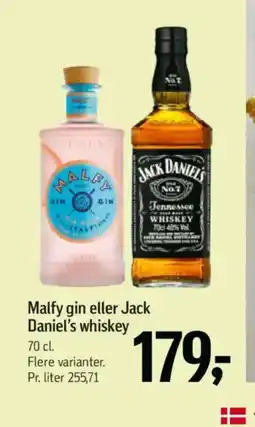Føtex Malfy gin eller Jack Daniel's whiskey tilbud