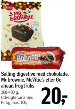 Føtex Salling digestive med chokolade, Mr brownie, McVitie's eller Go ahead frugt kiks tilbud
