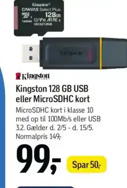 Føtex Kingston Kingston 128 GB USB eller MicroSDHC kort MicroSDHC kort tilbud