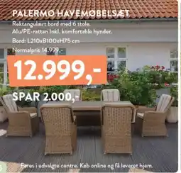 Plantorama PALERMO HAVEMØBELSÆT Rektangulært bord med 6 stole. tilbud