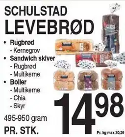 ABC Lavpris SCHULSTAD LEVEBRØD Rugbrød, Sandwich skiver eller Boller tilbud