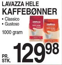 ABC Lavpris LAVAZZA HELE KAFFEBØNNER Classico eller Gustoso tilbud