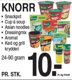 ABC Lavpris KNORR Snackpot, Cup á soup. Asian noodles, Dressingmix, Aromat eller Kød og grill krydderi tilbud
