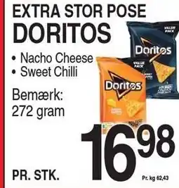 ABC Lavpris EXTRA STOR POSE DORITOS Nacho Cheese eller Sweet Chili tilbud