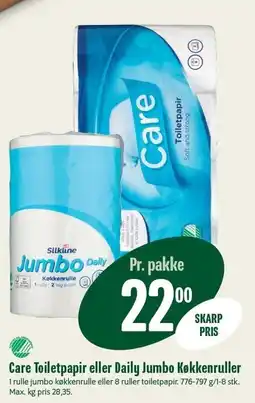 Min Købmand Care Toiletpapir eller Daily Jumbo Køkkenruller tilbud