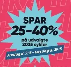 Bilka SPAR 25-40% på udvalgte 2025 cykler tilbud