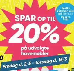 Bilka SPAR OP TIL 20% på udvalgte havemøbler tilbud