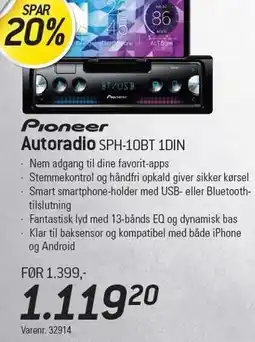 Thansen Autoradio SPH-10BT 1DIN tilbud
