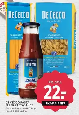 MENY DE CECCO PASTA ELLER PASTASAUCE tilbud