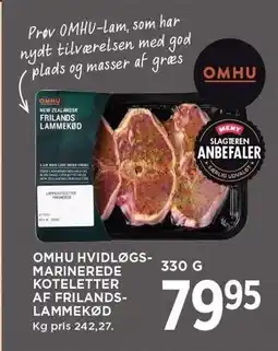 MENY OMHU HVIDLØGS-MARINEREDE KOTELETTER AF FRILANDS LAMMEKØD tilbud