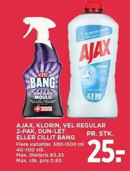 MENY AJAX, KLORIN, VEL REGULAR 2-PAK, DUN-LET ELLER CILLIT BANG tilbud