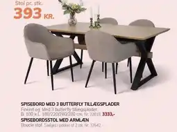 Daells Bolighus SPISEBORD MED 3 BUTTERFLY TILLÆGSPLADER ELLER SPISEBORDSSTOL MED ARMLÆN tilbud